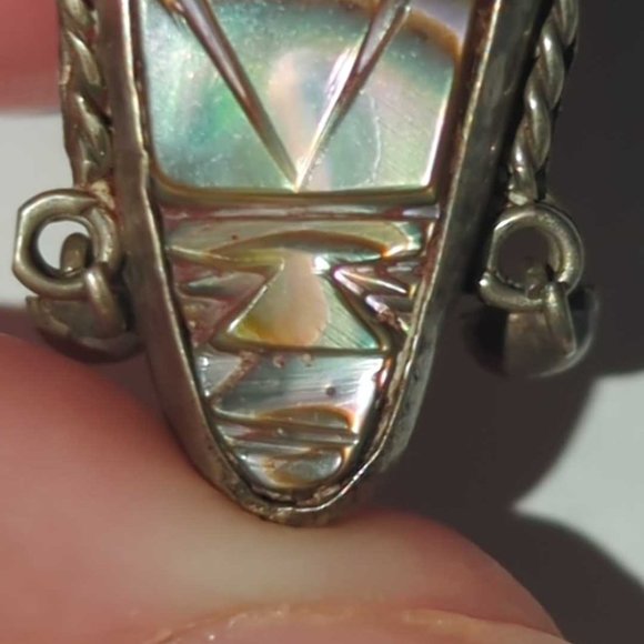 Vintage Abelone shell face sterling silver screw back earrings - Picture 4 of 5